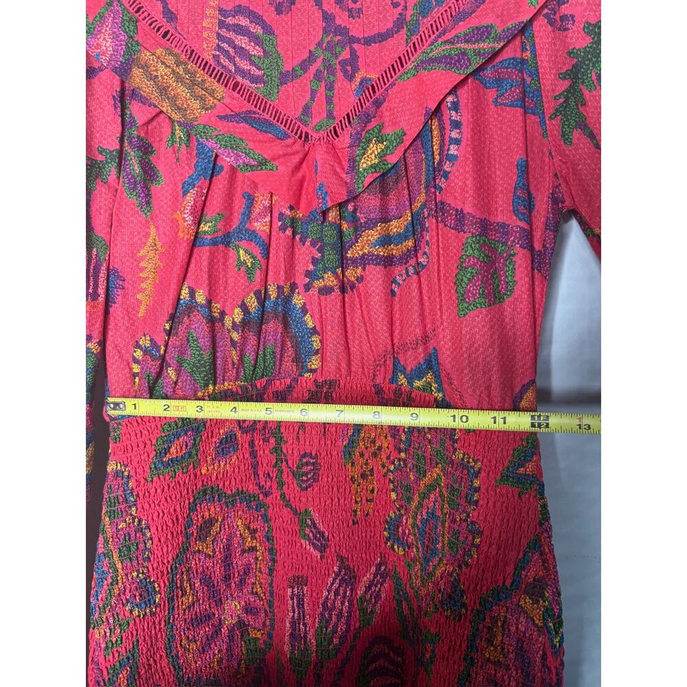 FARM Rio Mini Dress S Blush Sunset Tapestry Tropical Smocked Ruffle Summer Party - Picture 4 of 5